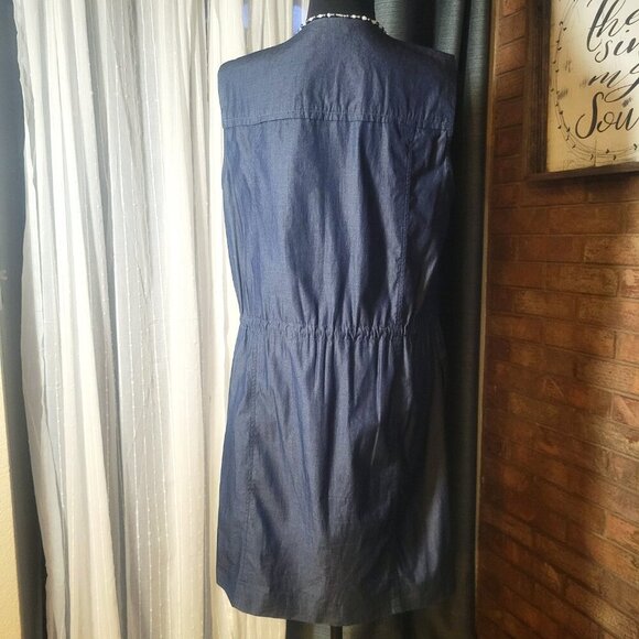 THEORY Women's Lightweight Polished Denim-Like Sleeveless Shirt Dress - Size L - Picture 3 of 11